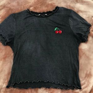 Dark grey crop top with cherries